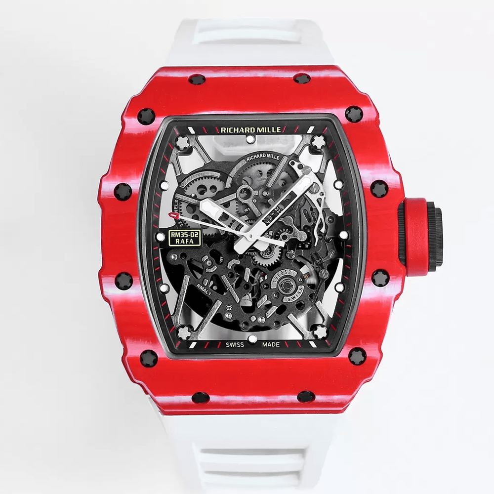 리차드밀 라파엘 나달 레드 카본 스켈레톤 다이얼 화이트 러버 스트랩 RM35-02