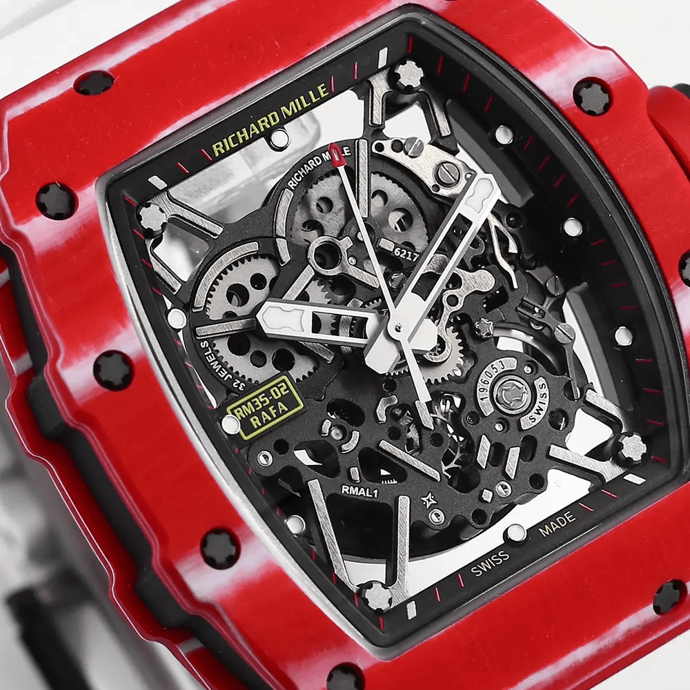 리차드밀 라파엘 나달 레드 카본 스켈레톤 다이얼 화이트 러버 스트랩 RM35-02