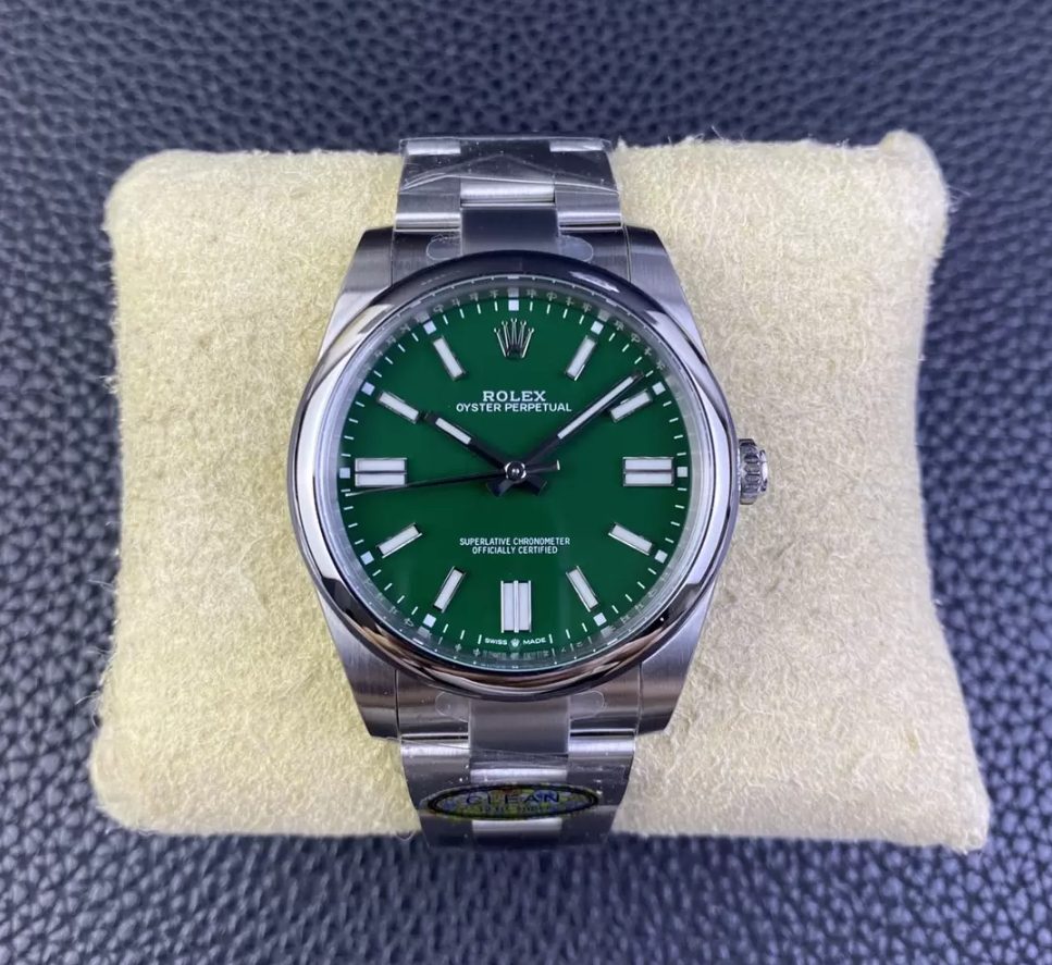 롤렉스 오이스터 퍼페츄얼 그린 다이얼 바인덱스 SS 브레이슬릿 41mm 124300