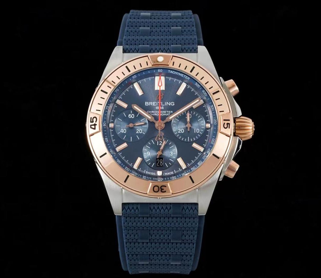 브라이틀링 크로노그래프 크로노맷 블루 다이얼 러버 스트랩 42mm UB0134101C1U1