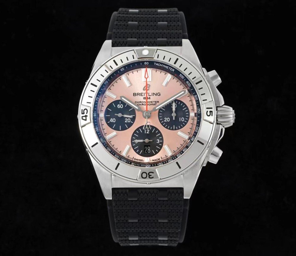 브라이틀링 크로노그래프 크로노맷 핑크 다이얼 러버 스트랩 42mm AB0134101K1A1