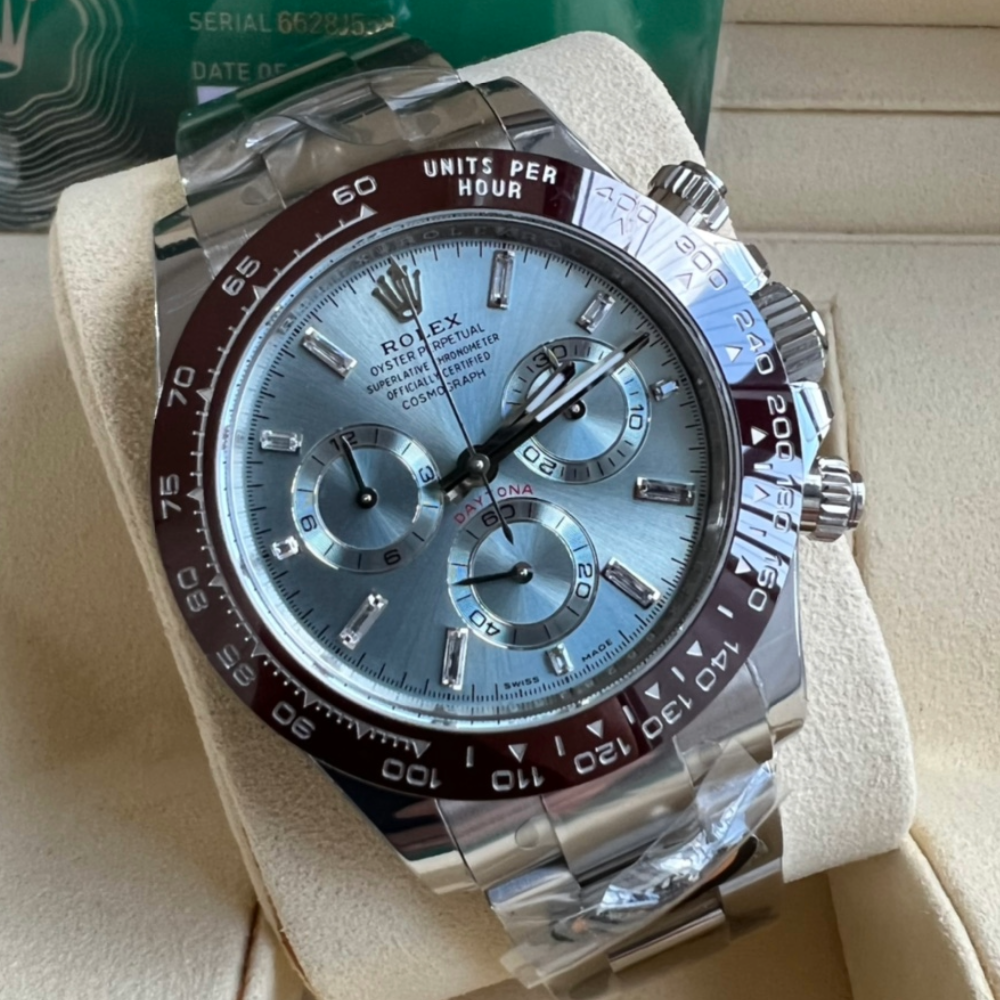 롤렉스 데이토나 크로노그래프 아이스블루 다이얼 바게트다이아 SS 브레이슬릿 40mm 116506