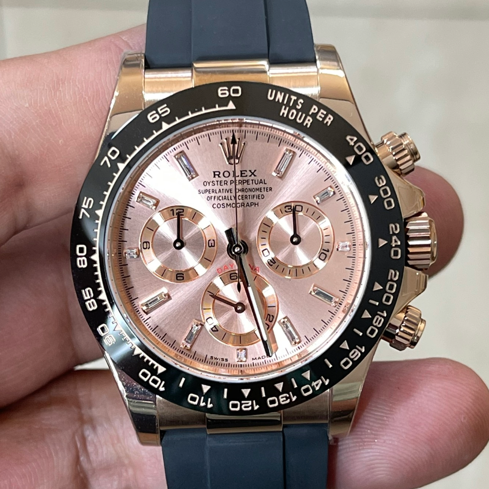 롤렉스 데이토나 크로노그래프 로즈골드 다이얼 바게트다이아 러버밴드 40mm 116515