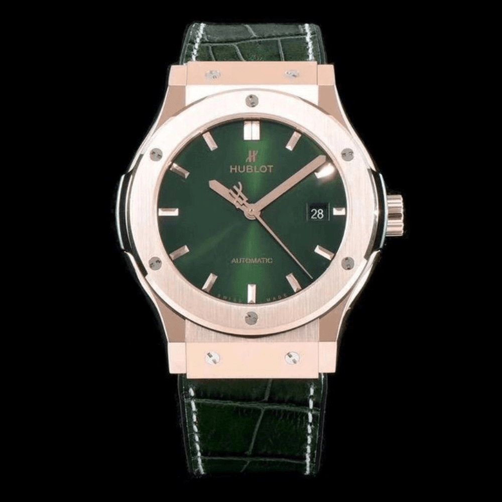 위블로 클래식 퓨전 킹 골드 그린 다이얼 러버 스트랩 42mm 542.OX.8980.LR