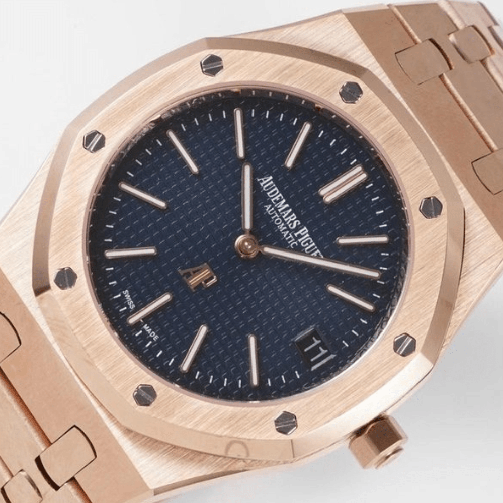 오데마피게 로얄오크 블루 텍스처 다이얼 로즈골드 금통 39mm 15202OR