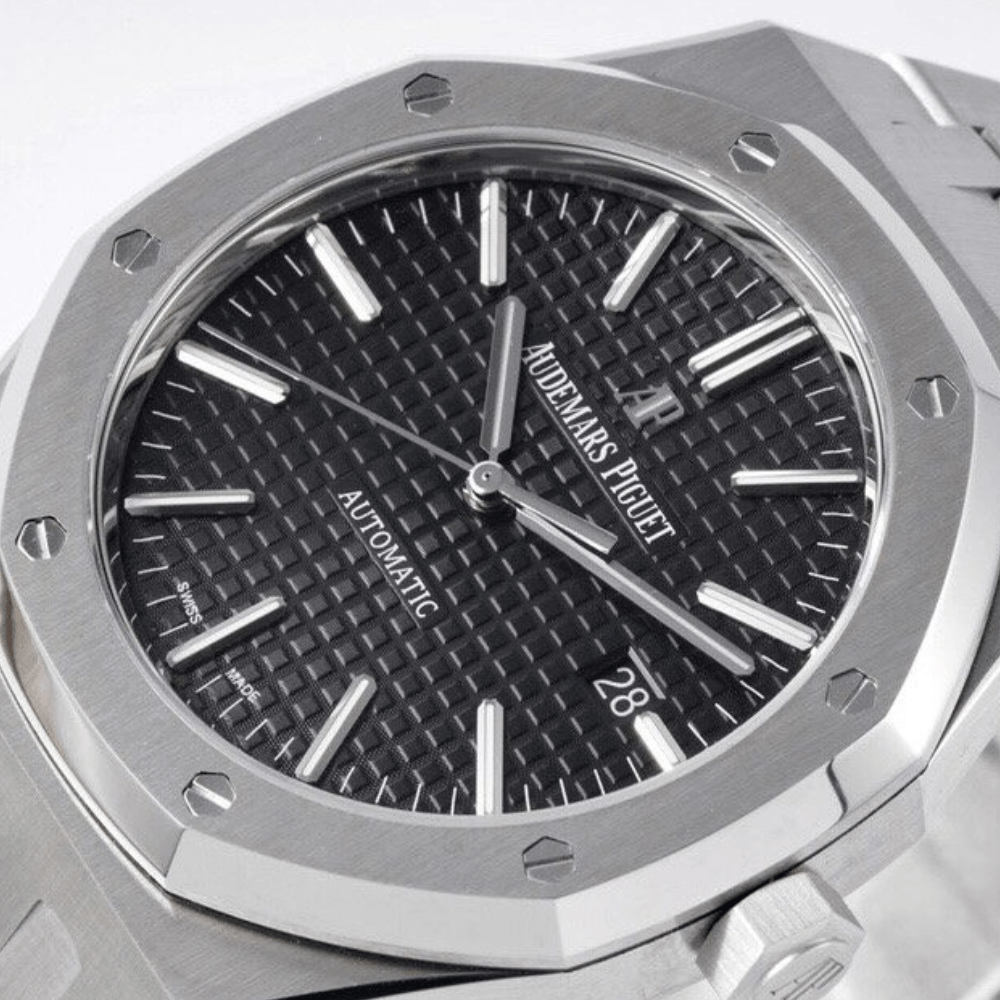 오데마피게 로얄오크 블랙 텍스처 다이얼 스틸 SS 브레이슬릿 V2 41mm 15400ST