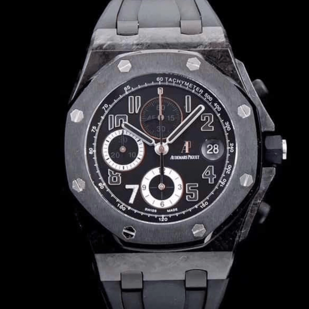 오데마피게 로얄오크 오프쇼어 Ginza 일본 한정판 블랙 다이얼 카본 블랙 러버스트랩 V2 42mm 26205AU