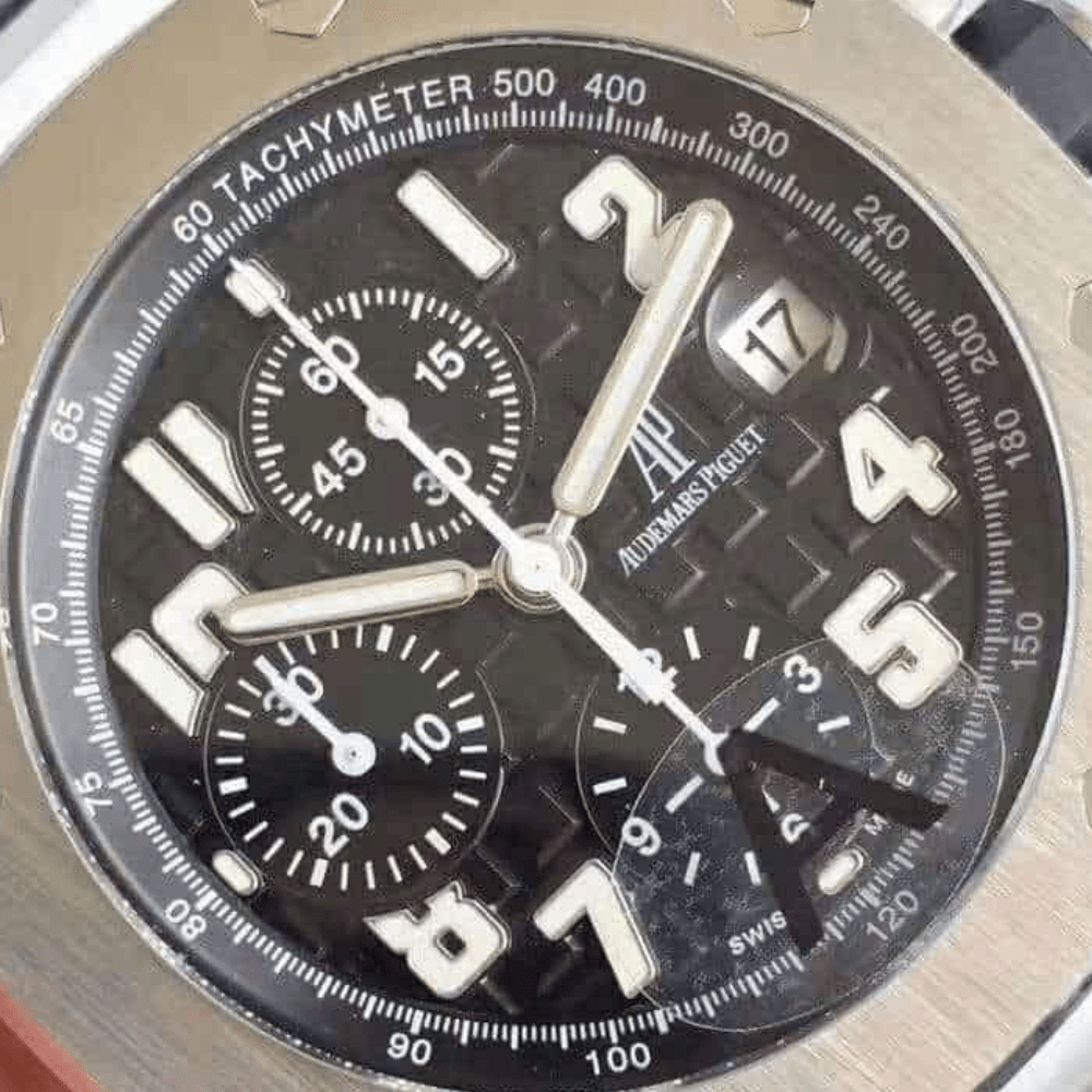 오데마피게 로얄오크 오프쇼어 블랙 다이얼 스틸 가죽 스트랩 42mm 26170ST