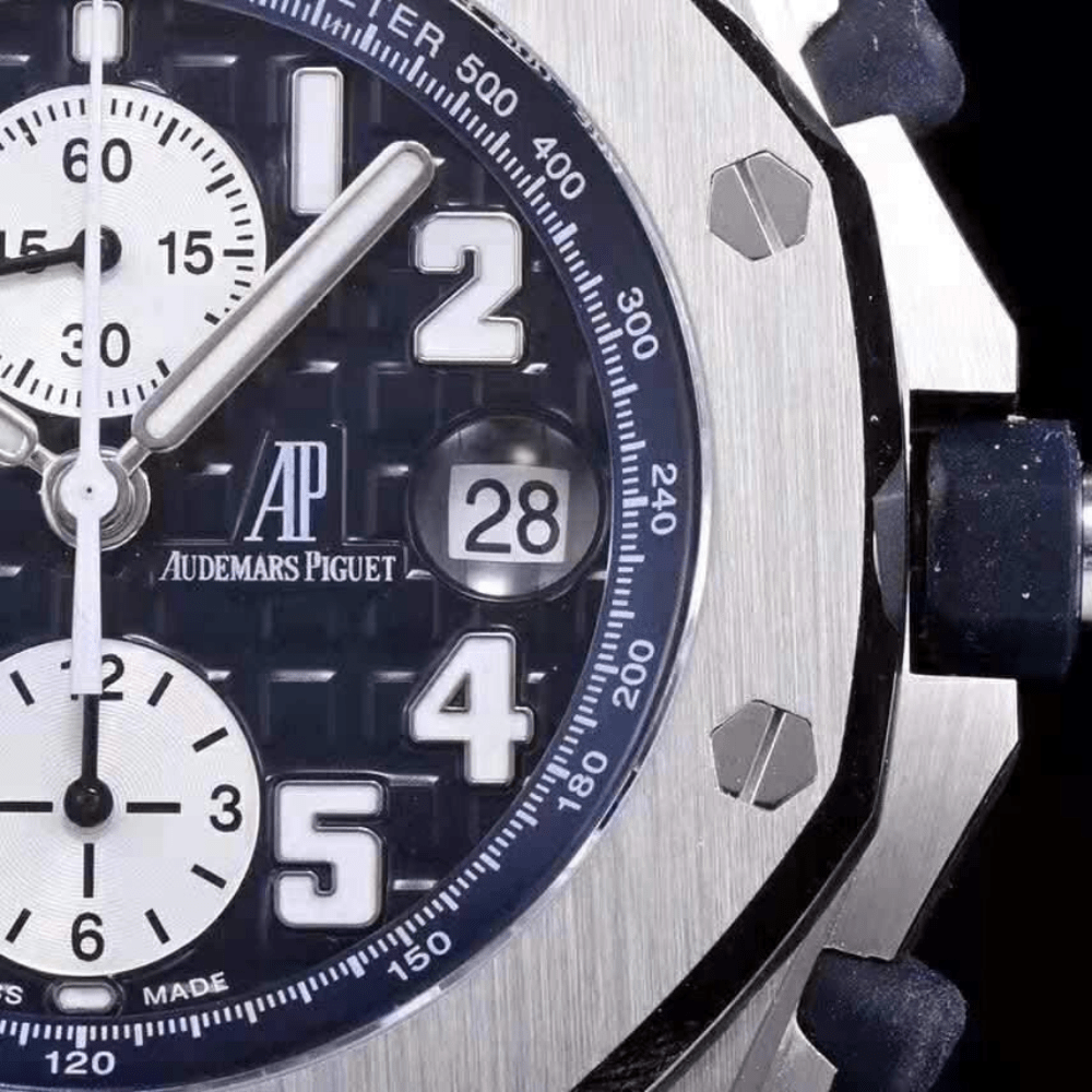 오데마피게 로얄오크 오프쇼어 블루 다이얼 스틸 가죽 스트랩 42mm 26170ST