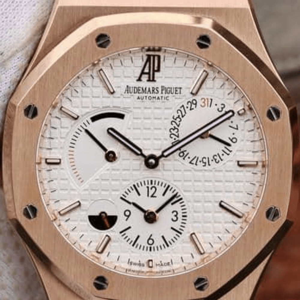 오데마피게 로얄오크 화이트 텍스처 다이얼 로즈골드 금통 41mm 26120