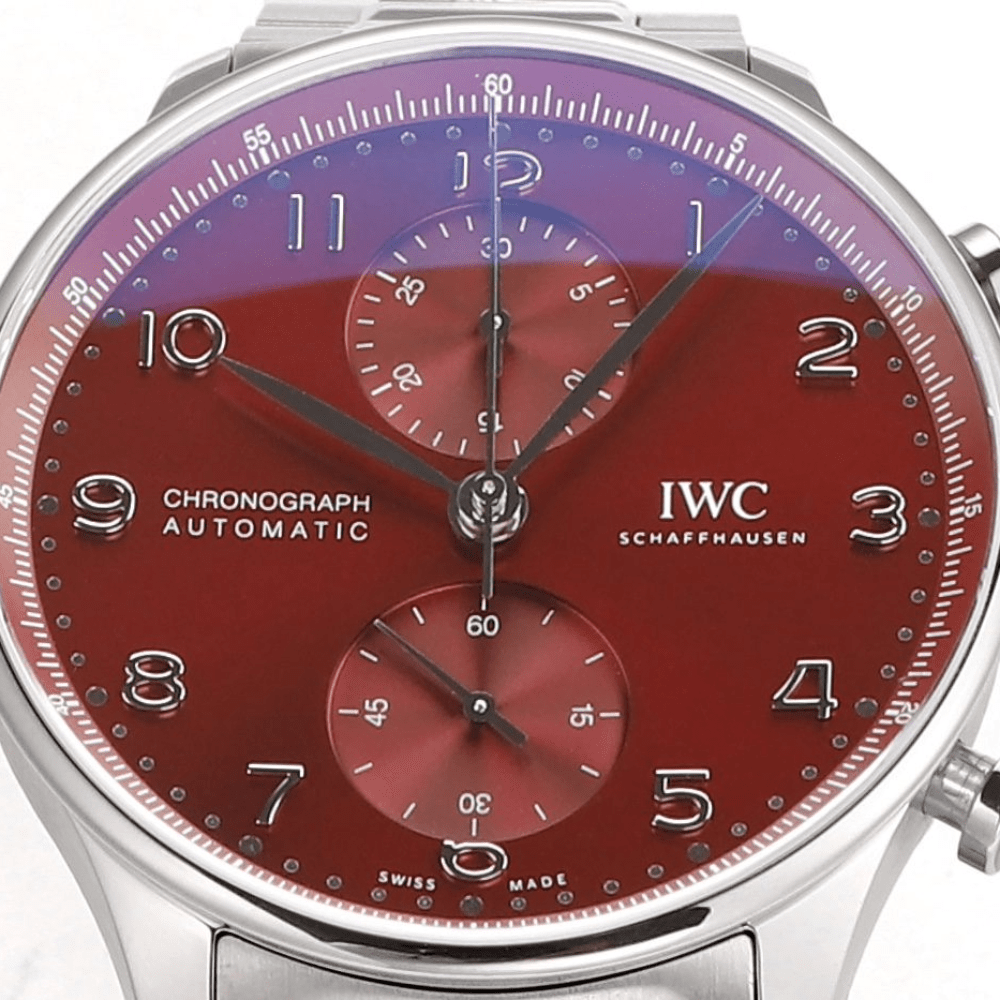 IWC 포르투기저 크로노그래프 버건디 다이얼 스틸 SS브레이슬릿 40mm IW371616