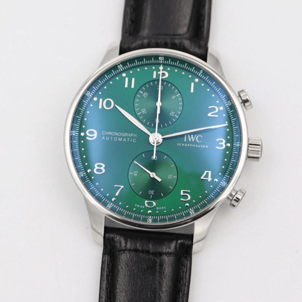 IWC 포르투기저 크로노그래프 스틸 그린 다이얼 레더 스트랩 41mm IW371615