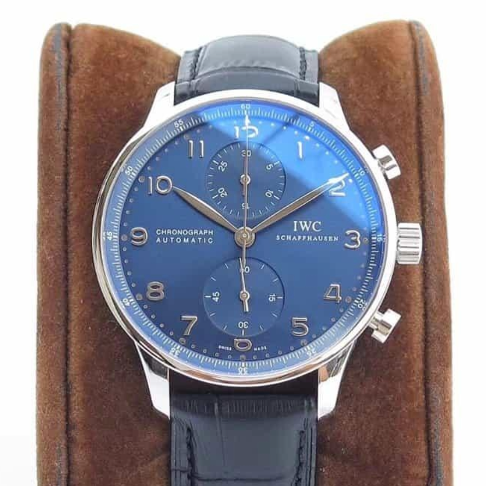 IWC 포르투기저 크로노그래프 화이트골드 블루 다이얼 레더 스트랩 41mm IW371491