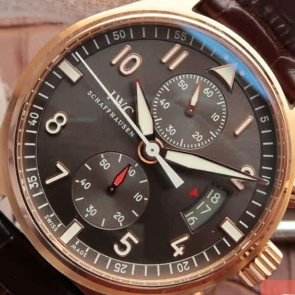 IWC 포르토피노 크로노그래프 로즈골드 브라운 다이얼 레더 스트랩 43mm IW387802