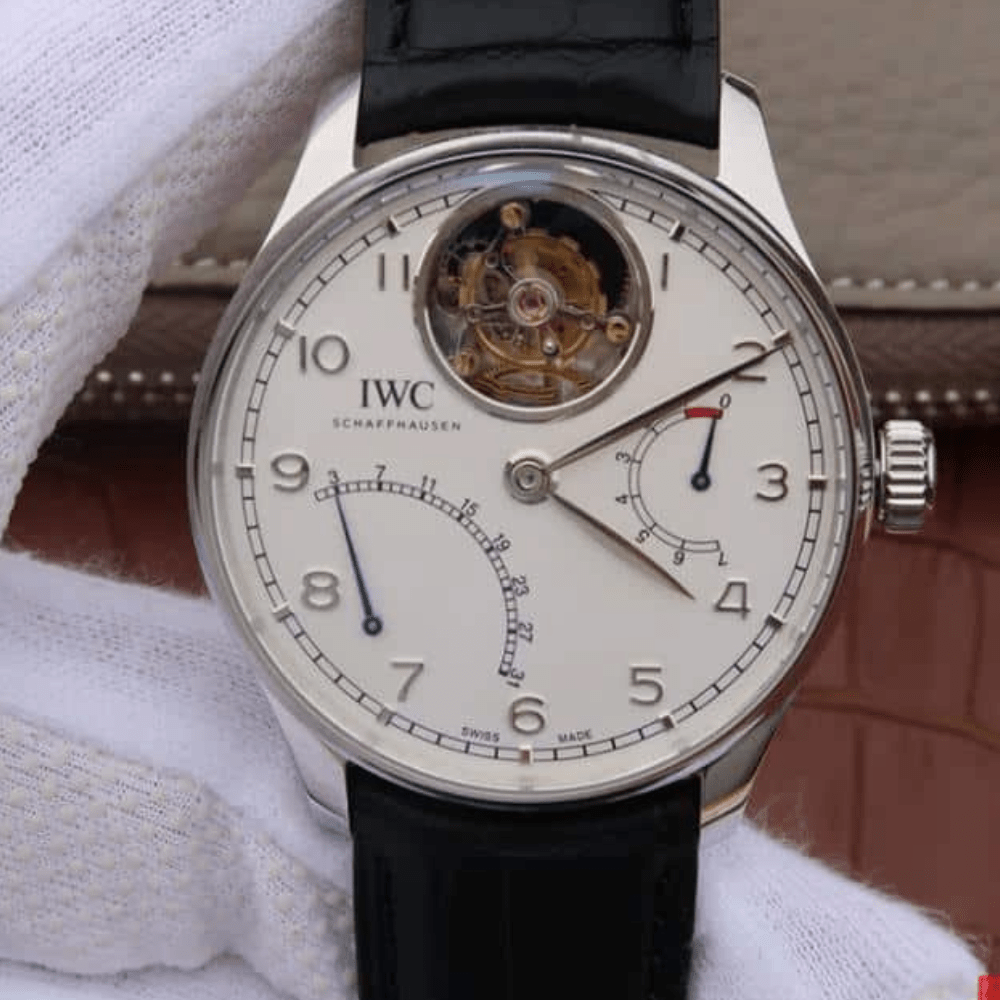 IWC 포르투기저 투르비옹 스틸 화이트다이얼 레더 스트랩 44.2mm IW504401