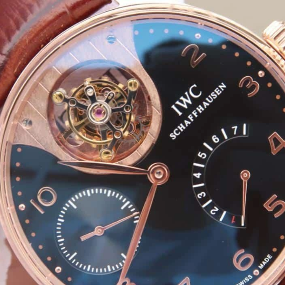 IWC 포르투기저 투르비옹 미스테르 로즈골드 블랙 다이얼 레더 스트랩 44.2mm IW504202