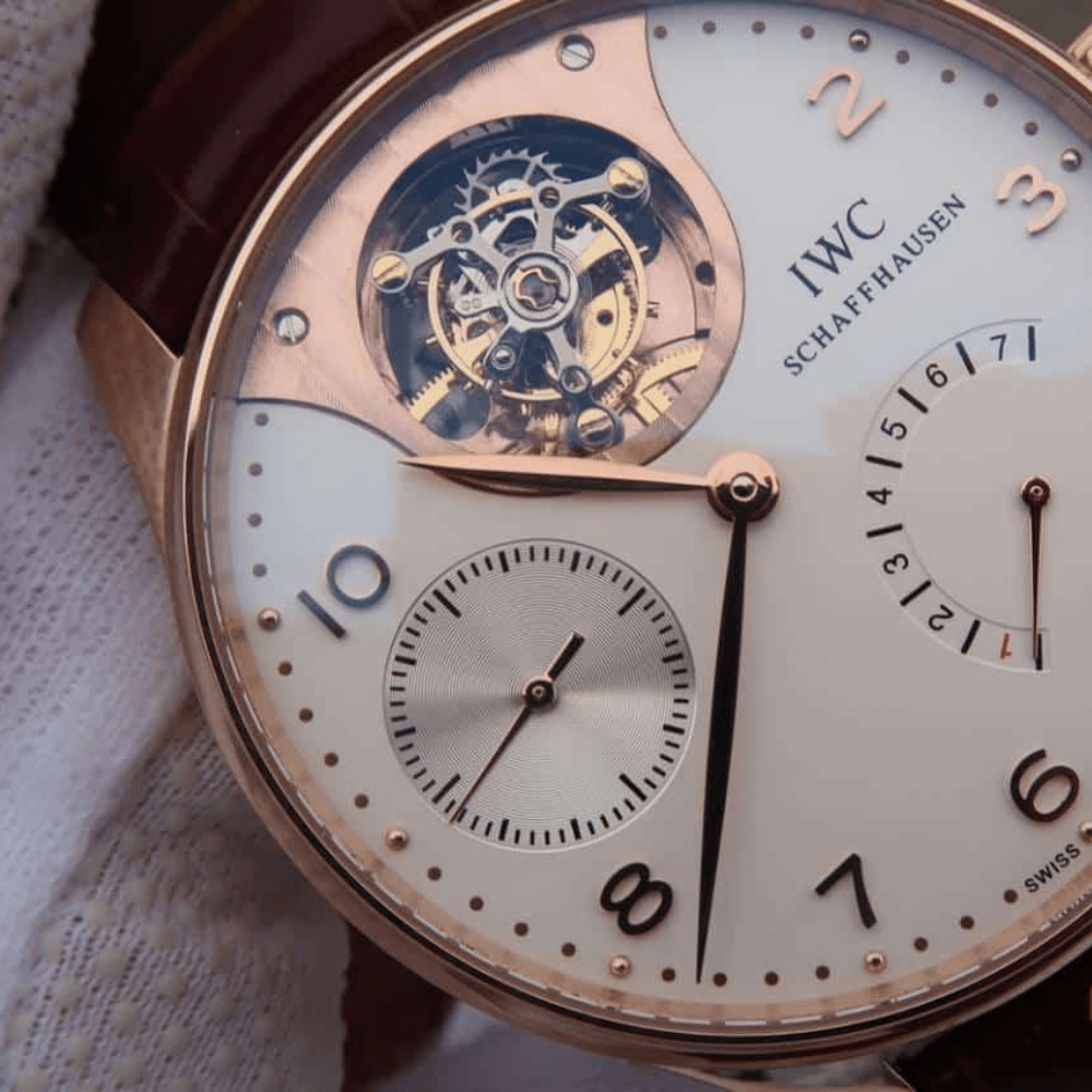 IWC 포르투기저 투르비옹 미스테르 로즈골드 화이트 다이얼 레더 스트랩 44.2mm IW504202