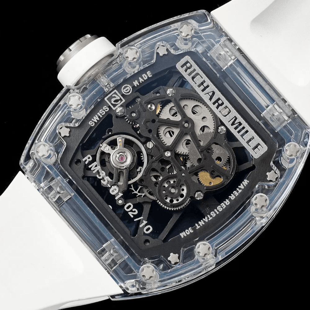 리차드밀 사파이어 스켈레톤 다이얼 화이트 러버 스트랩 RM35-01