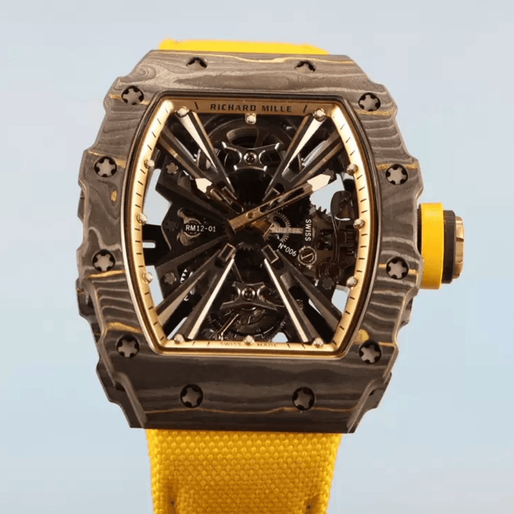 리차드밀 투르비옹 블랙 카본 옐로우 우븐 스트랩 RM12-01