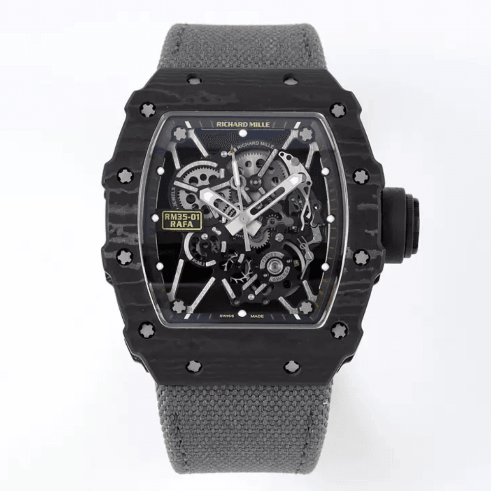 리차드밀 블랙 카본 스켈레톤 다이얼 그레이 우븐 스트랩 RM35-01