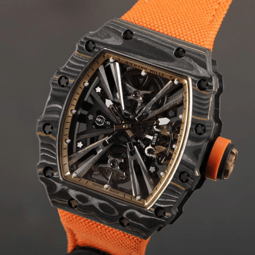 리차드밀 블랙 NTPT 카본 투르비옹 오렌지 우븐스트랩 RM12-01