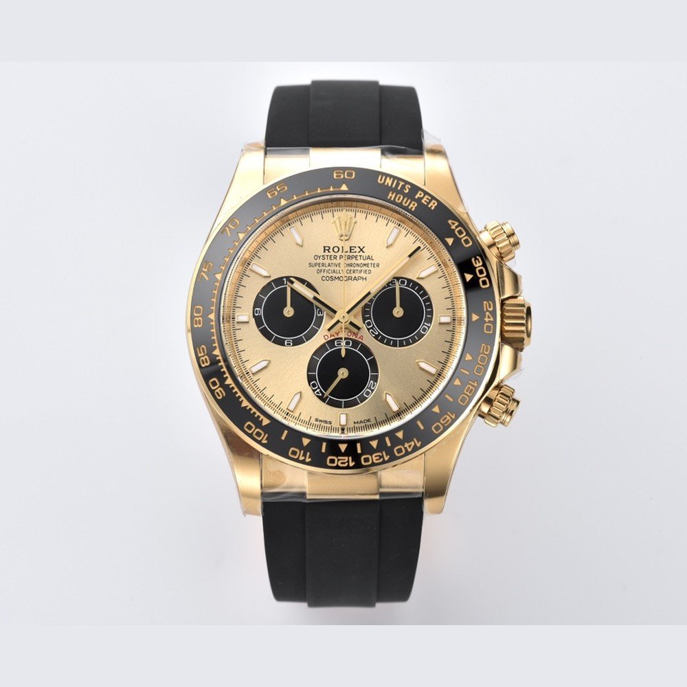 롤렉스 데이토나 크로노그래프 옐로우골드 다이얼 바인덱스 YG 금통 러버밴드 40mm 126518