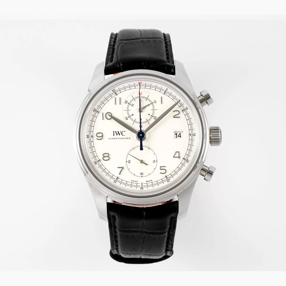 IWC 포르투기저 다빈치 크로노그래프 클래식 화이트 다이얼 레더 스트랩 44mm IW390302