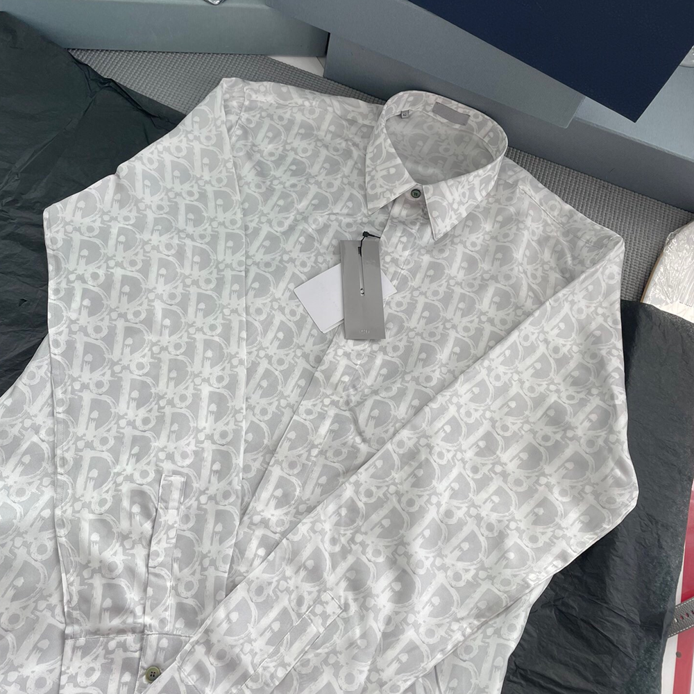 디올 오블리크 프린팅 멀베리 실크 긴팔 셔츠