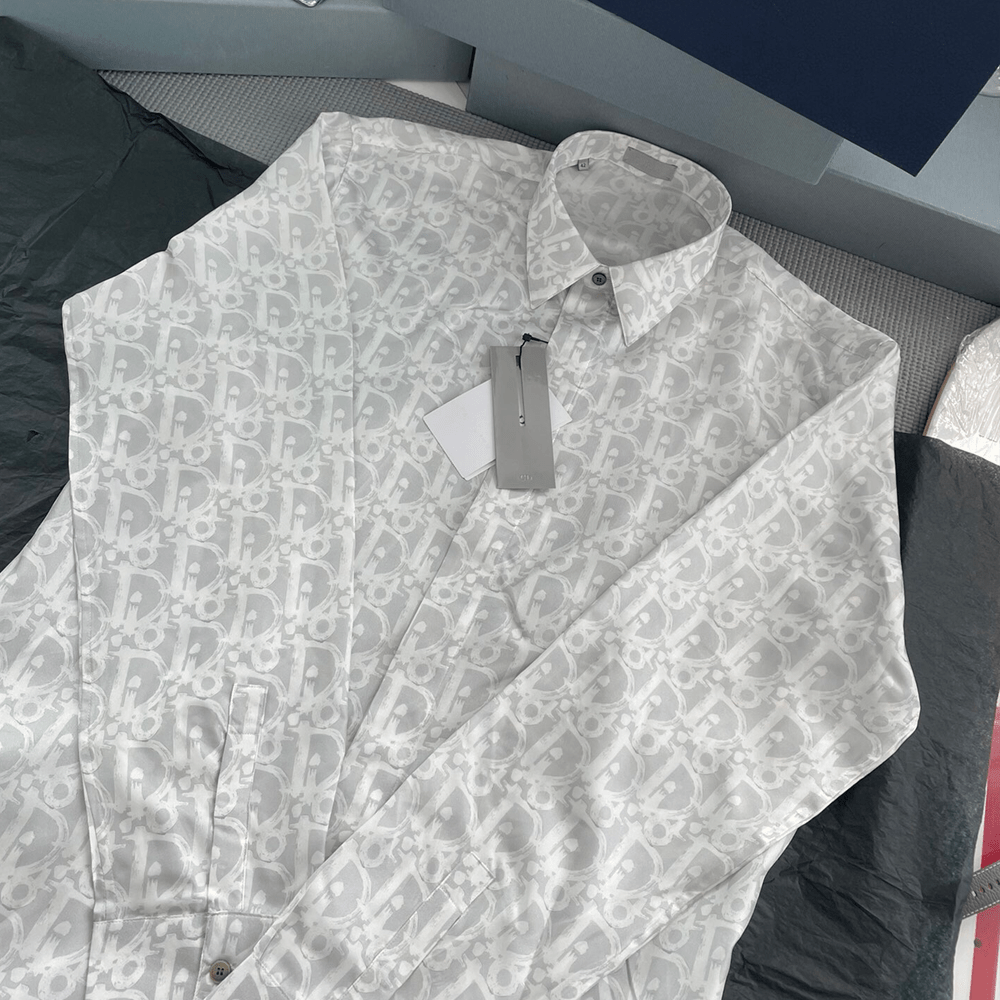 디올 오블리크 프린팅 멀베리 실크 긴팔 셔츠