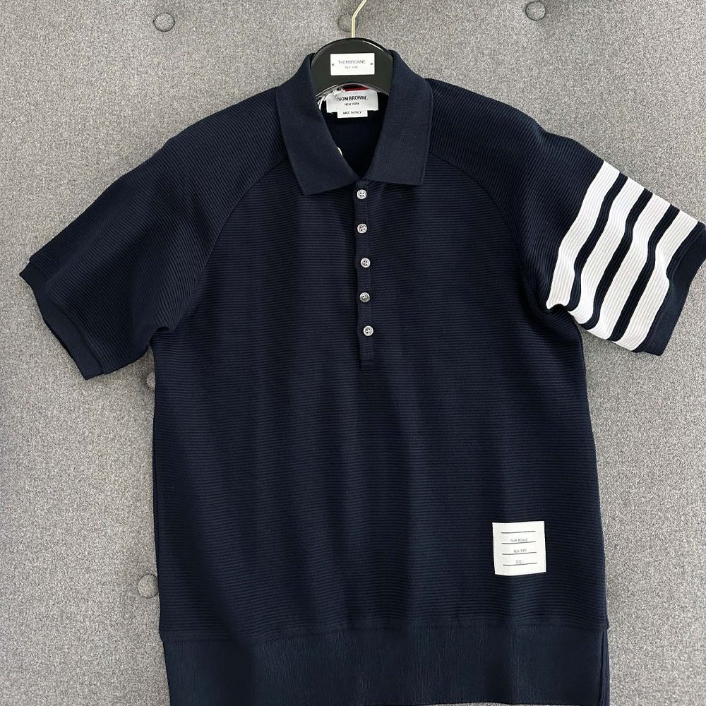 톰브라운 4바 와플 폴로 반팔 티셔츠 네이비