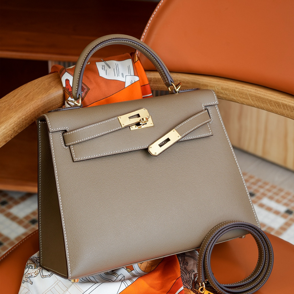 에르메스 올수공 그레이 에토프 셀리에 켈리 25 금장 앱송