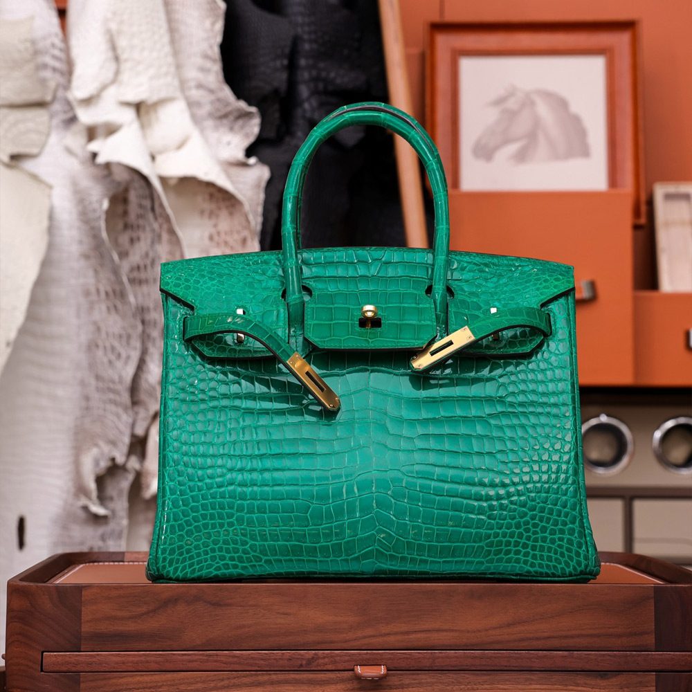에르메스 올수공 크로커다일 버킨 30 그린 골드 하드웨어