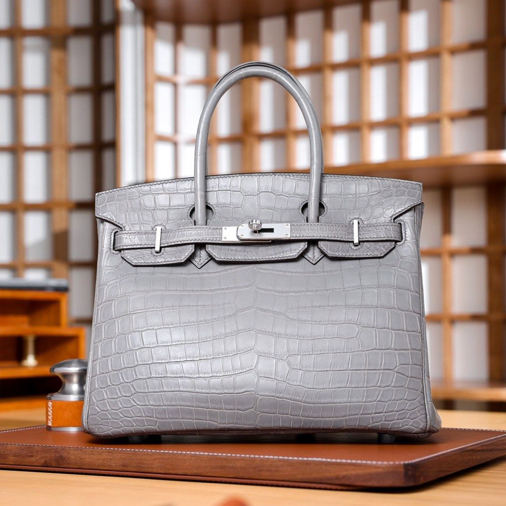 에르메스 올수공 크로커다일 버킨 30 그레이 팔라듐 하드웨어