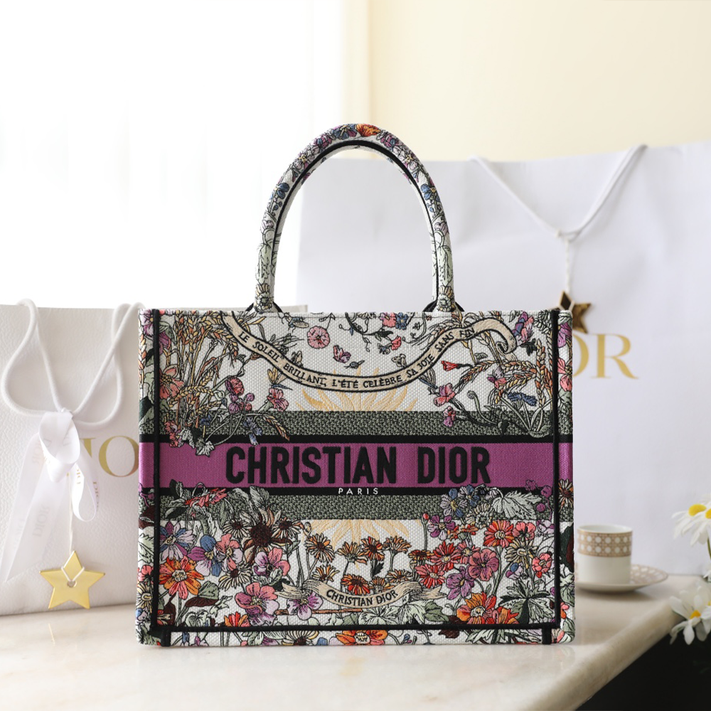 디올 Maria Grazia Chiuri 자수 북 토트 미디엄 백