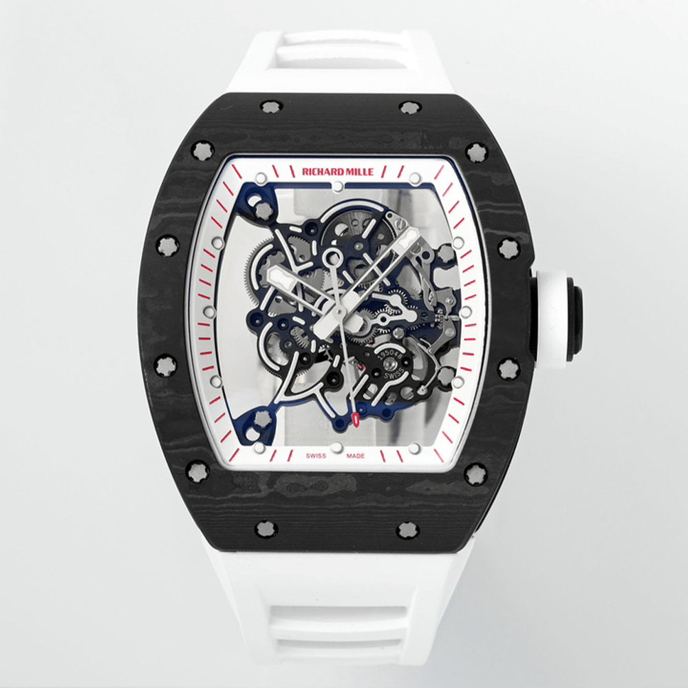 리차드밀 부바왓슨 블랙 NTPT 카본 스켈레톤 다이얼 화이트 러버밴드 (화이트이너베젤) RM055