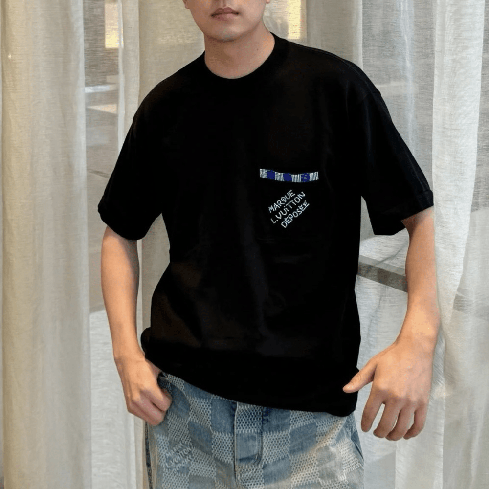 루이비통 엠벨리시드 쇼트 슬리브드 코튼 크루넥 반팔 티셔츠