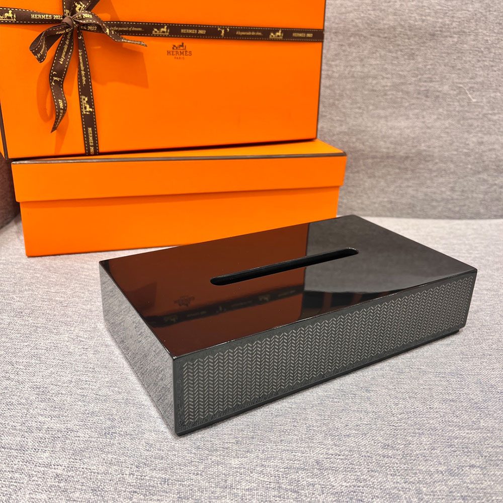 에르메스 핸드 페이팅 유광 티슈 박스 블랙