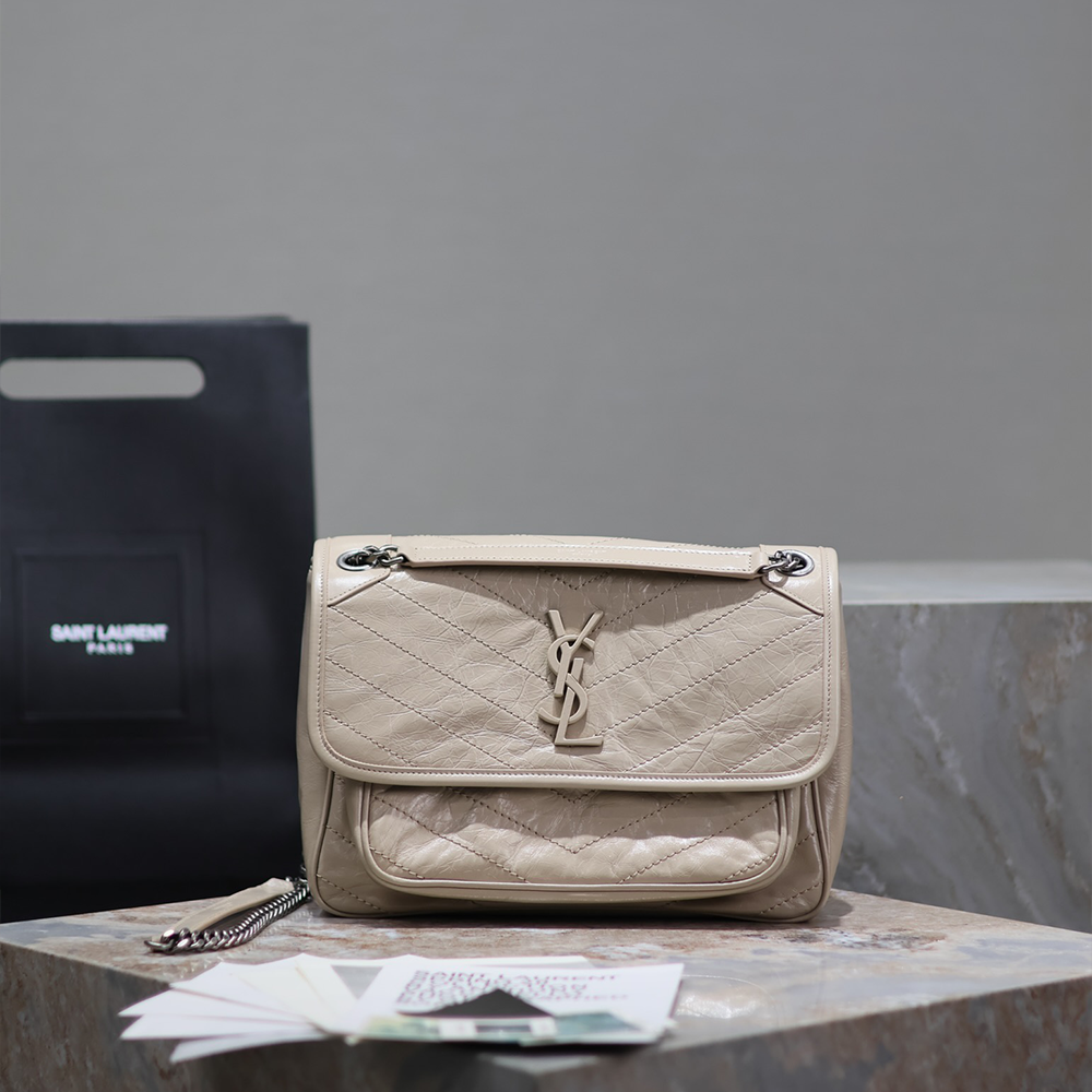 생로랑 라프리마 니키 빈티지 미디움 숄더백 베이지