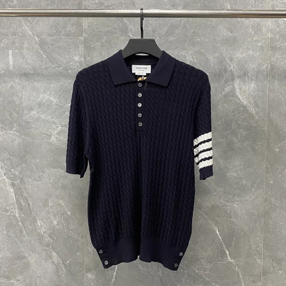 톰브라운 4바 니트 반팔 포켓 티셔츠