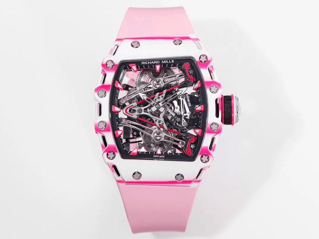 리차드밀 부바왓슨 투르비옹 화이트/핑크 NTPT 카본 스켈레톤 다이얼 화이트 러버 스트랩 RM38-02