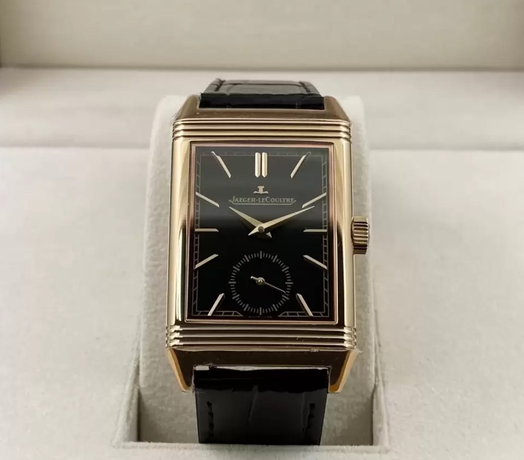 예거르쿨트르 리베르소 Tribute Monoface Small Seconds 블랙 다이얼 레더 스트랩 Q713256J