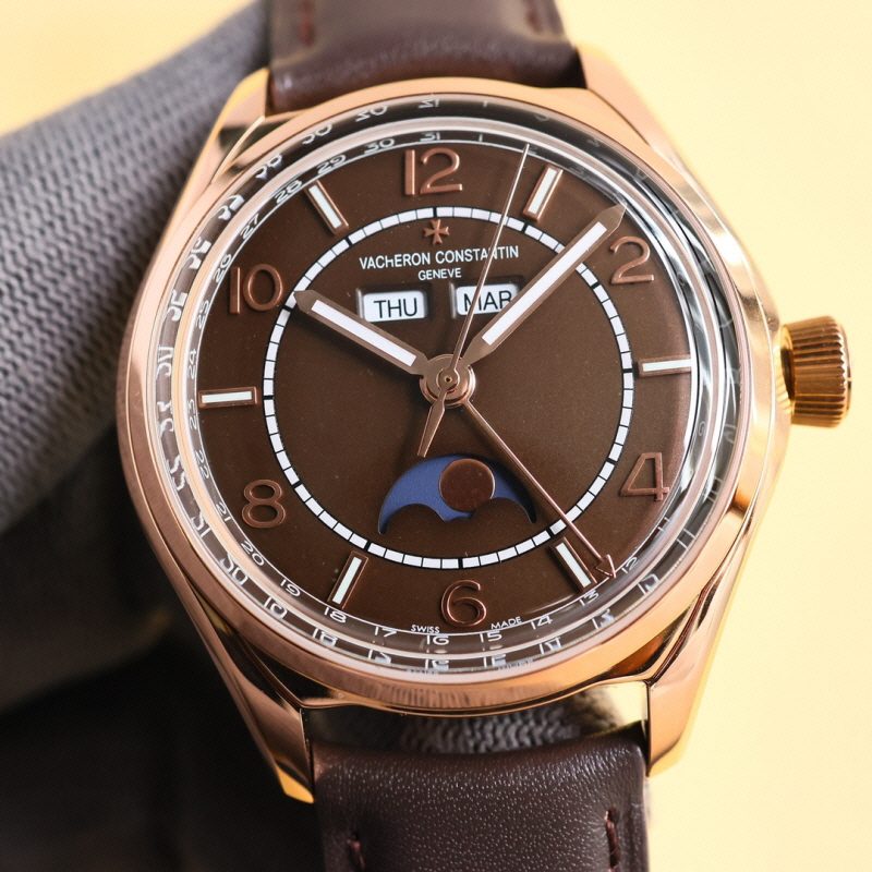 바쉐론 콘스탄틴 피프티 식스 컴플리트 캘린더 브라운 다이얼 레더 스트랩 40mm 4000E/000R-B065