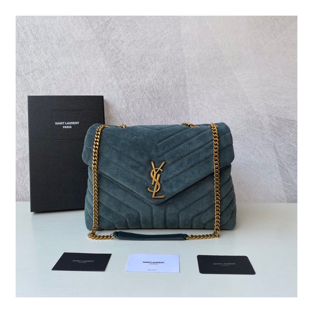 생로랑 퀄팅 스웨이드 루루 미디엄 백 블루