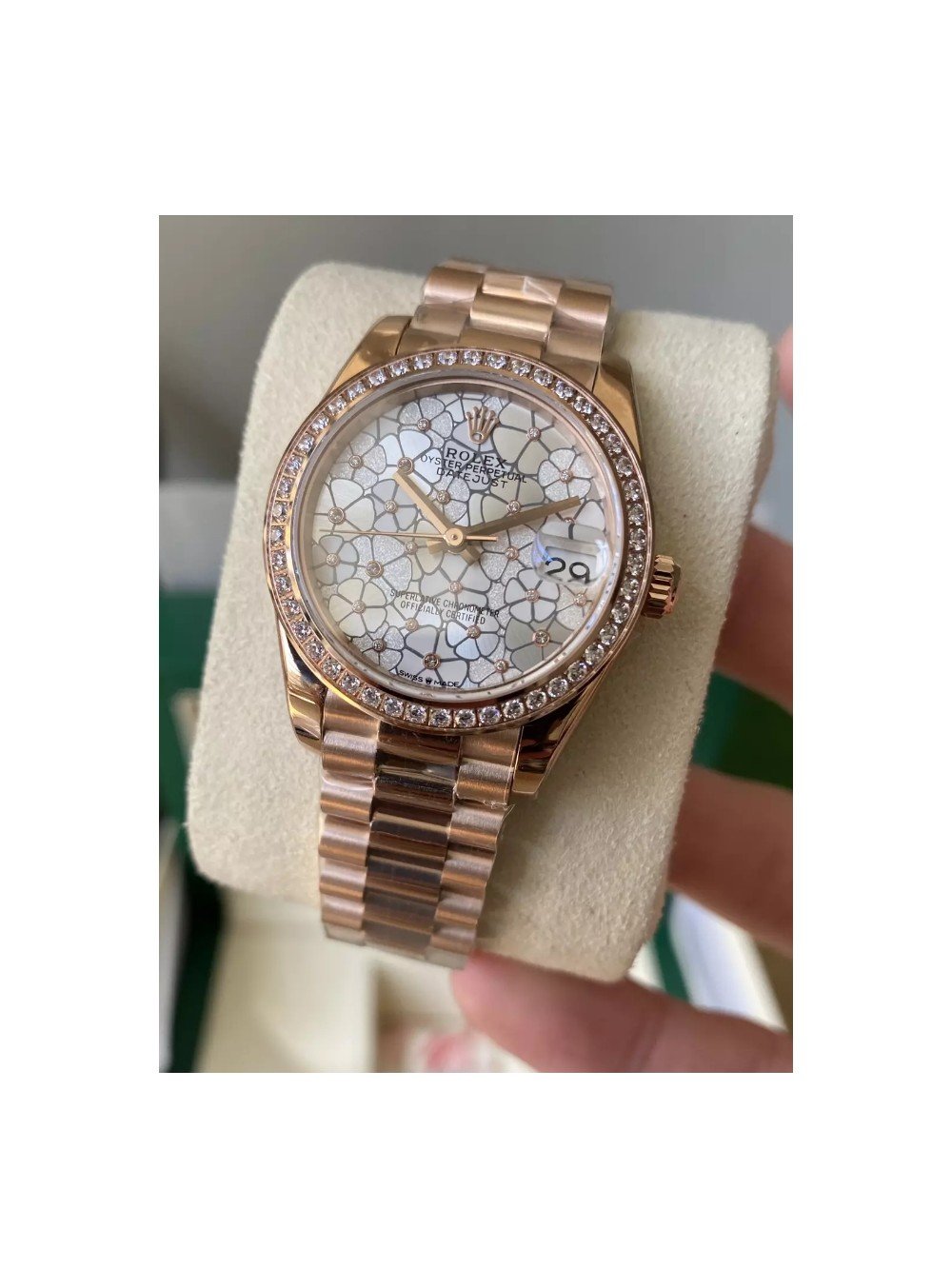 롤렉스 여성용 데이저스트 플로럴 다이얼 다이아베젤 31mm 278285