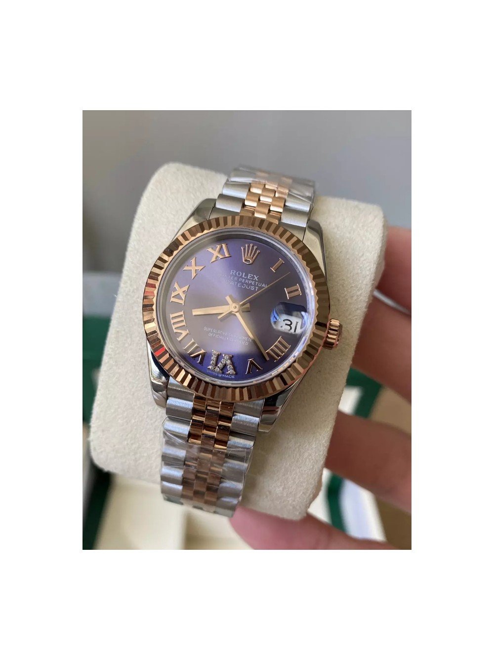 롤렉스 여성용 데이저스트 바이올렛 로만 다이얼 콤비 SS/RG 31mm 278271