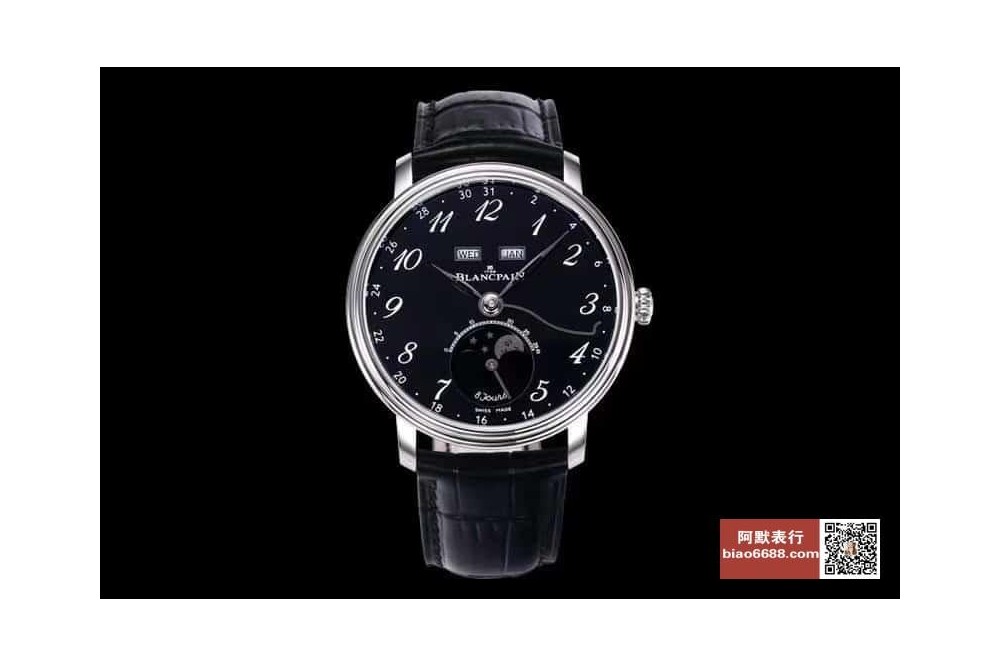 블랑팡 클래식 빌레레 문페이즈 블랙 다이얼 화이트골드 레더 스트랩 40mm 6639-3437-55