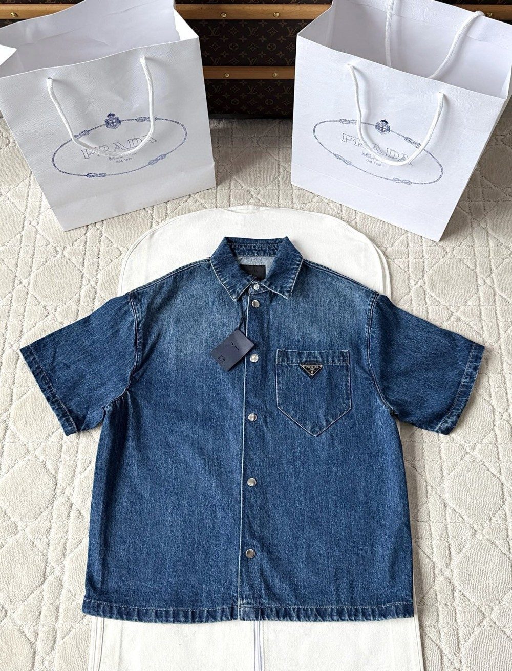 프라다 레트로 데님 반팔 셔츠