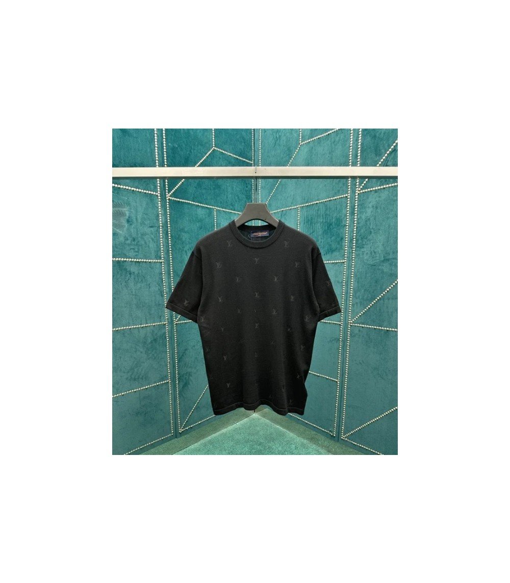 루이비통 로고 자카드 니트 반팔 티셔츠 블랙