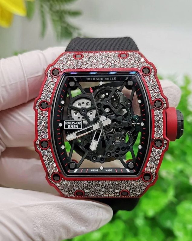 CNC 커스텀 리차드밀 라파엘 나달 레드 카본 랩 다이아 세팅 RM35-02