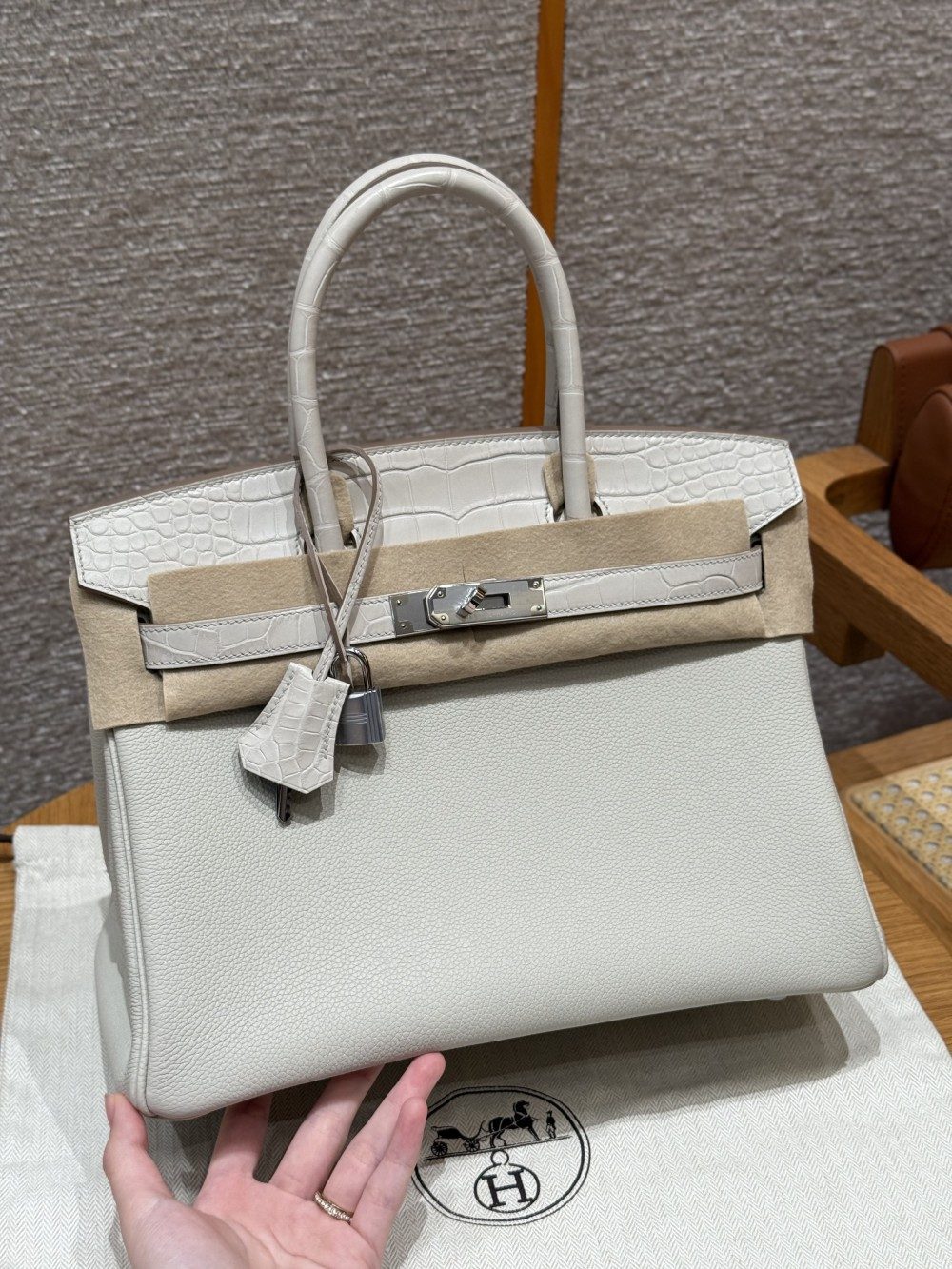 올수공 에르메스 버킨 30 Beton 토고 & 악어 가죽 실버 하드웨어